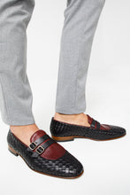 Load image into Gallery viewer, The Vatra Black &amp; Burgundy Woven Double Monk Strap Men Shoe