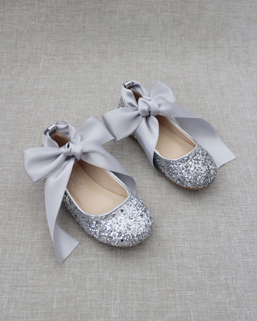 Rock Glitter Ballet Flats With Satin Ankle Strap