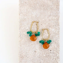 Load image into Gallery viewer, Dark Orange Chalcedony &amp; Green Onyx Gold Earrings