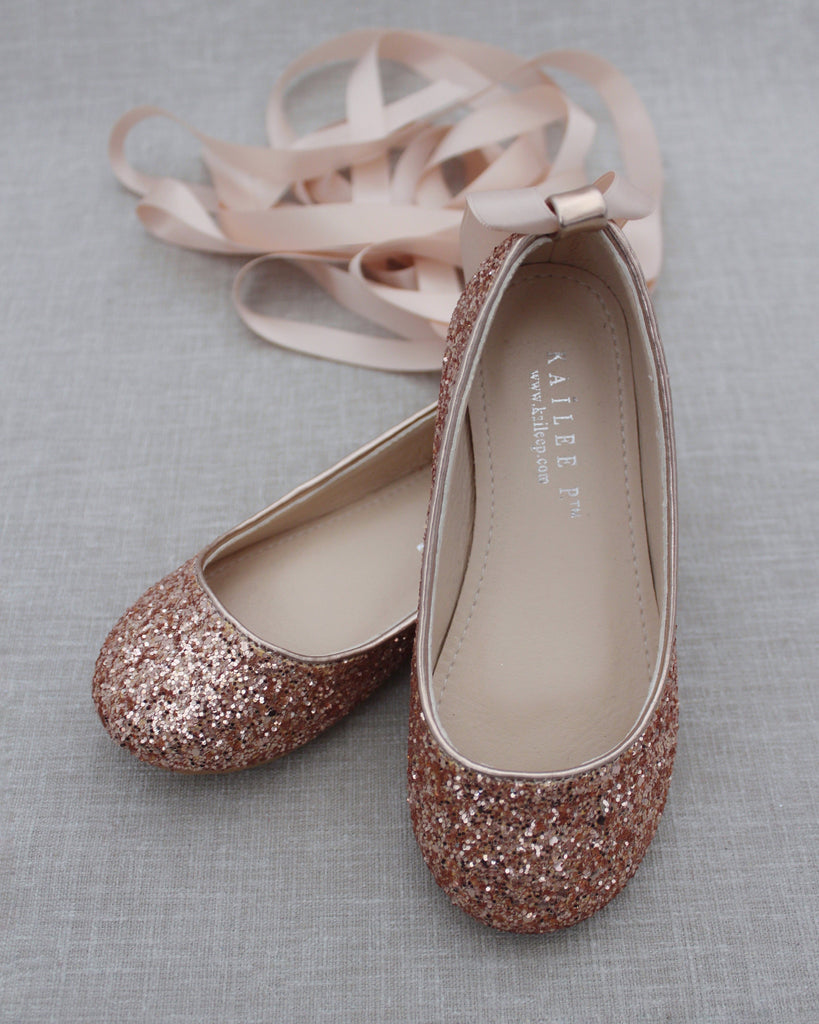Rock Glitter Ballet Flats with Satin Ankle Strap
