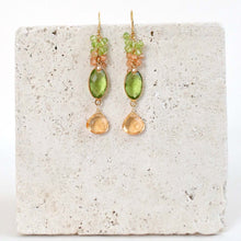 Load image into Gallery viewer, Citrine &amp; Peridot Bezel Cluster Earrings