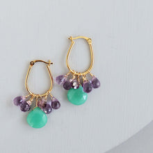Load image into Gallery viewer, Chrysoprase &amp; Amethyst Gold Earrings