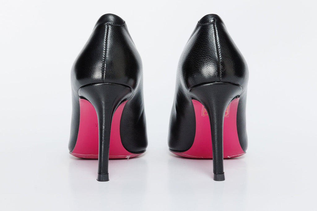 The Ege Black Leather Pump Fuchsia Sole Women Shoe