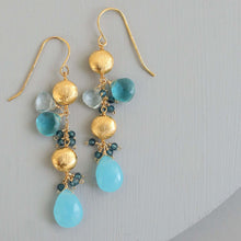 Load image into Gallery viewer, Blue Chalcedony &amp; Aquamarine Gold Drop Earrings