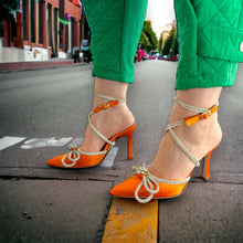 Load image into Gallery viewer, The Floransa Orange Leather Pointy Toe Ankle Strap Women Sandal Final Sale!