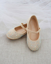 Load image into Gallery viewer, Satin Mary Jane Flats with Rhinestones Embellishment