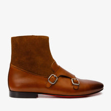 Load image into Gallery viewer, Preston Tan Leather &amp; Suede Double Monk Strap Ankle Men Boot