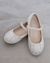 Load image into Gallery viewer, Satin Maryjane Flats With Rhinestones Embellishment