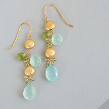 Load image into Gallery viewer, Aqua Chalcedony &amp; Peridot Gold Drop Earrings