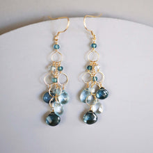 Load image into Gallery viewer, Iolite &amp; Aquamarine Gold Waterfall Earrings