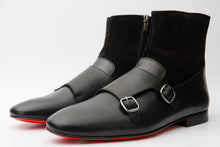 Load image into Gallery viewer, Preston Black Leather &amp; Suede Double Monk Strap Ankle Men Boot