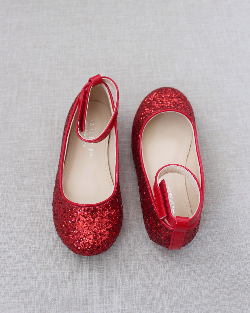 Rock Glitter Ballet Flats with Velcro Ankle Strap