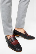 Load image into Gallery viewer, The Vatra Black &amp; Burgundy Woven Double Monk Strap Men Shoe