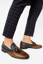 Load image into Gallery viewer, The Istanbul Tan &amp; Navy Blue Leather Tassel Loafer Men Shoe