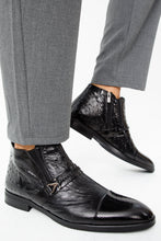 Load image into Gallery viewer, The Dallas Black Leather Bit Ankle Zip-Up Dress Men Boot