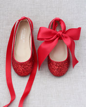 Load image into Gallery viewer, Rock Glitter Ballet Flats With Satin Ankle Strap