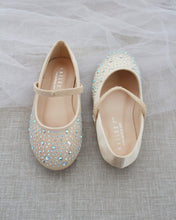Load image into Gallery viewer, Satin Mary Jane Flats with Rhinestones Embellishment