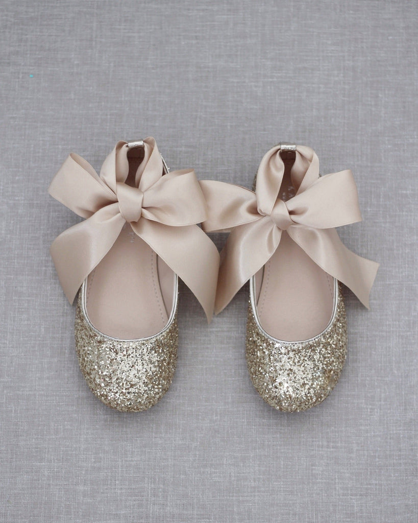 Rock Glitter Ballet Flats with Satin Ankle Strap