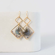 Load image into Gallery viewer, Labradorite Gold Geometric Earrings