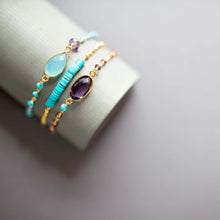 Load image into Gallery viewer, Aqua Blue Chalcedony Adjustable Gold Gemstone Bracelet