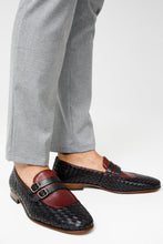 Load image into Gallery viewer, The Vatra Black &amp; Burgundy Woven Double Monk Strap Men Shoe