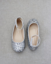 Load image into Gallery viewer, Rock Glitter Ballet Flats With Velcro Ankle Strap