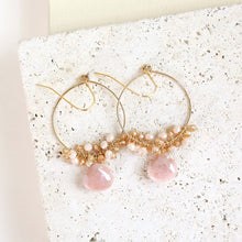 Load image into Gallery viewer, Peach Moonstone Swing Earrings