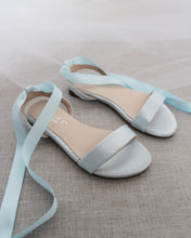Load image into Gallery viewer, Girls Satin Flat Sandal with Ballerina Lace Up