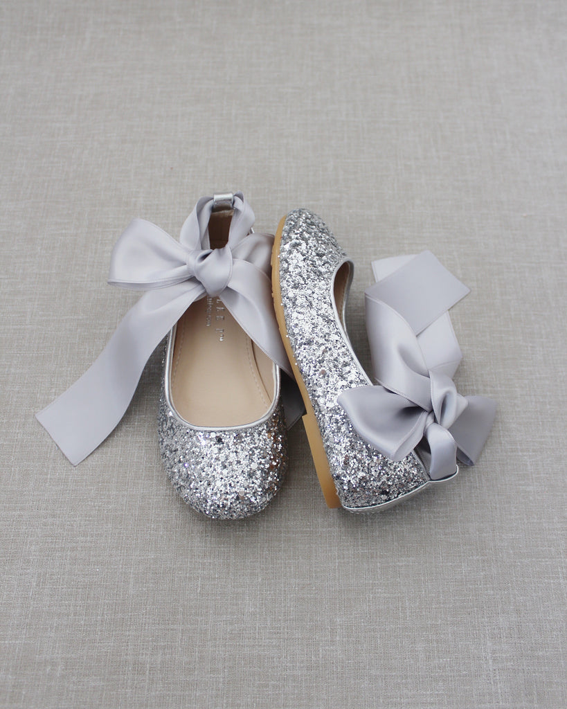 Rock Glitter Ballet Flats With Satin Ankle Strap