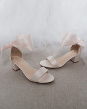 Load image into Gallery viewer, Satin Girls Block Heel Sandal with Wrapped Ribbon Tie