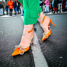 Load image into Gallery viewer, The Floransa Orange Leather Pointy Toe Ankle Strap Women Sandal Final Sale!