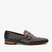 Load image into Gallery viewer, The Vatra Black &amp; Burgundy Woven Double Monk Strap Men Shoe
