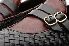 Load image into Gallery viewer, The Vatra Black &amp; Burgundy Woven Double Monk Strap Men Shoe