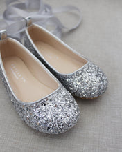 Load image into Gallery viewer, Rock Glitter Ballet Flats With Satin Ankle Strap