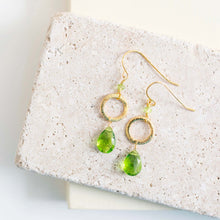 Load image into Gallery viewer, Peridot Green Quartz Gold Drop Earrings