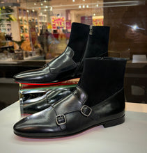 Load image into Gallery viewer, Preston Black Leather &amp; Suede Double Monk Strap Ankle Men Boot