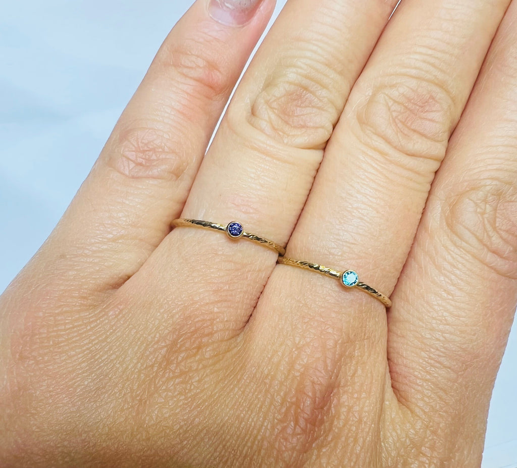 Tiny rhinestone 14K Gold Filled Stacking Ring, Tiny Swarovski “Diamond” ring