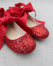 Load image into Gallery viewer, Rock Glitter Ballet Flats With Satin Ankle Strap