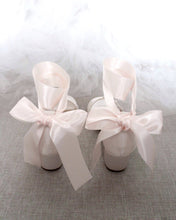 Load image into Gallery viewer, Satin Girls Block Heel Sandal with Wrapped Ribbon Tie