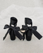 Load image into Gallery viewer, Satin Girls Block Heel Sandal with Wrapped Ribbon Tie