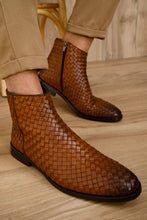 Load image into Gallery viewer, The Wellington Tan Handwoven Leather Men Boot with a Zipper Final Sale!