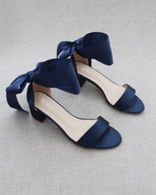 Load image into Gallery viewer, Satin Girls Block Heel Sandal with Wrapped Ribbon Tie