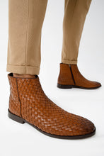 Load image into Gallery viewer, The Wellington Tan Handwoven Leather Men Boot with a Zipper Final Sale!