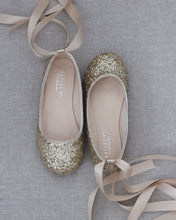 Load image into Gallery viewer, Rock Glitter Ballet Flats with Satin Ankle Strap