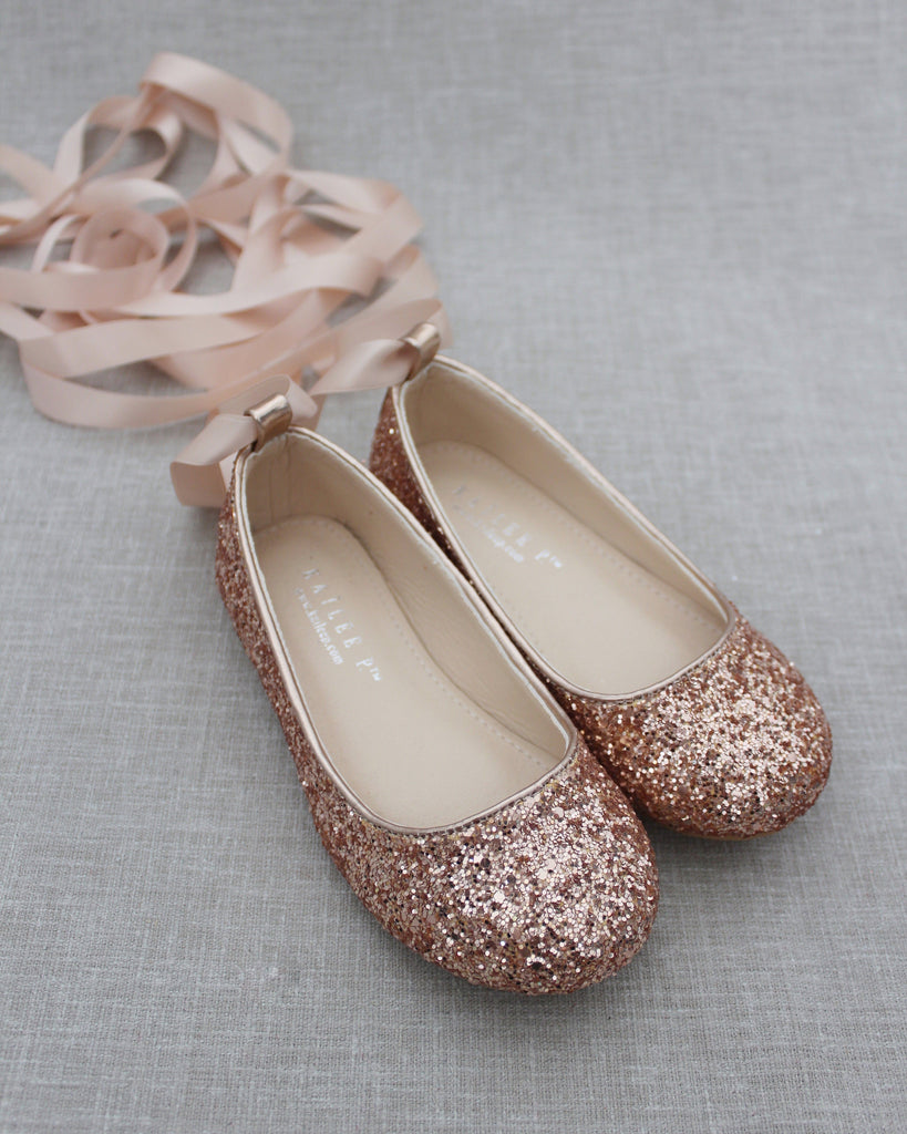 Rock Glitter Ballet Flats with Satin Ankle Strap