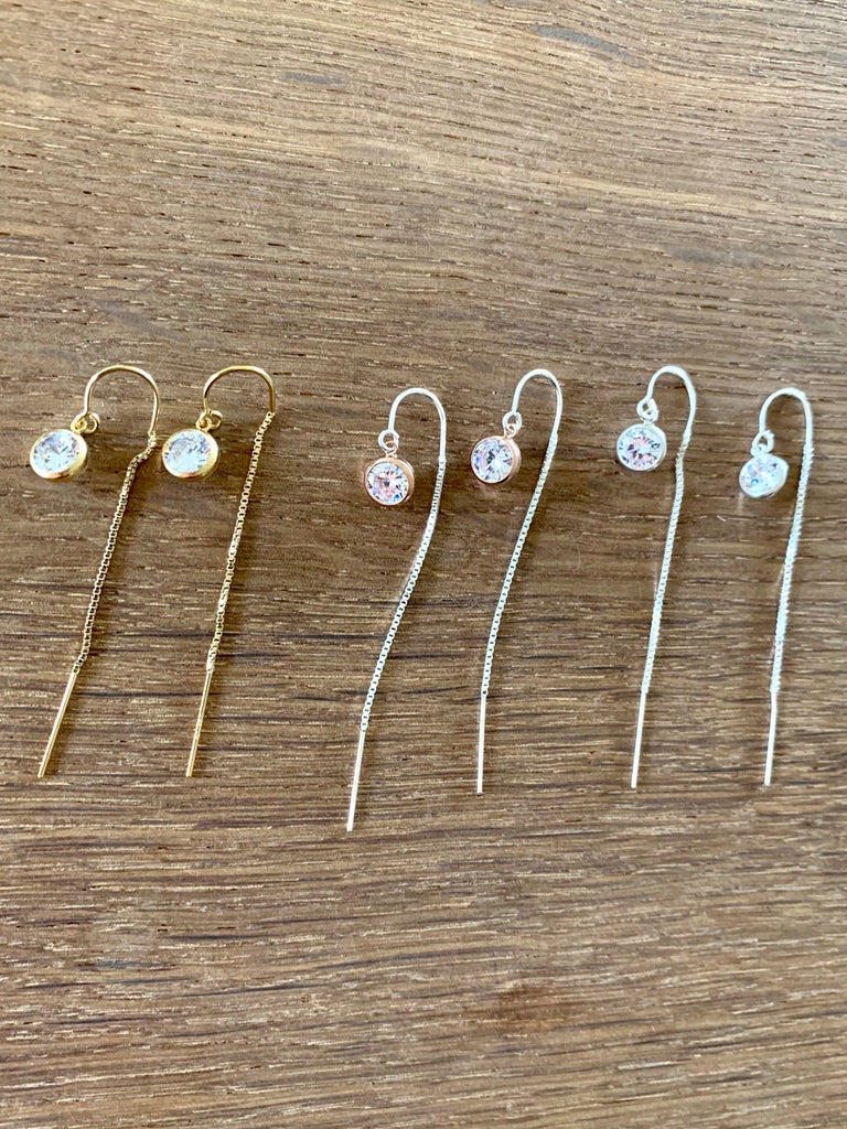 Rhinestone “Diamond” circle thread earrings