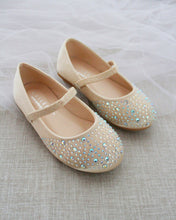 Load image into Gallery viewer, Satin Mary Jane Flats with Rhinestones Embellishment