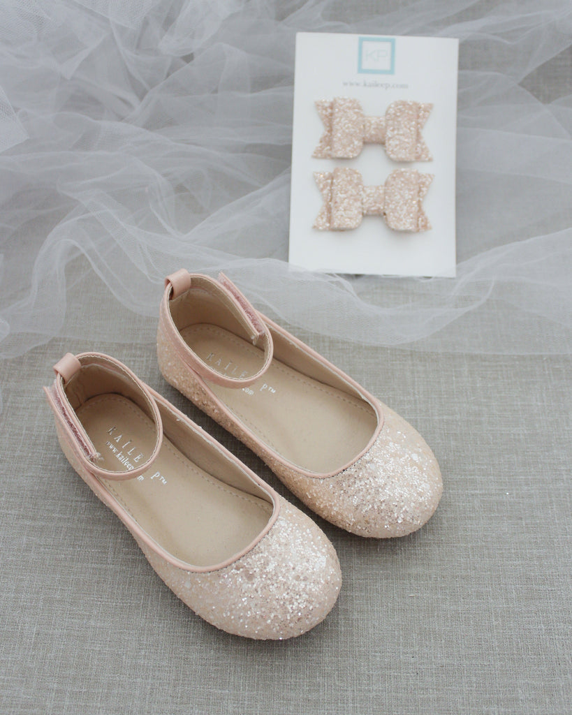 Rock Glitter Ballet Flats with Velcro Ankle Strap