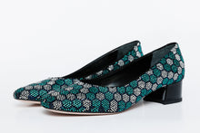 Load image into Gallery viewer, The Doha Turqoise Glitter Leather Block Pump Women Shoe