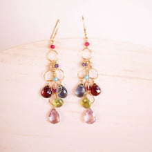 Load image into Gallery viewer, Rainbow Gemstone Waterfall Earrings